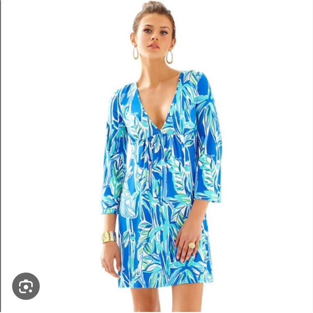 Blue and Green Bamboo Print Dress
